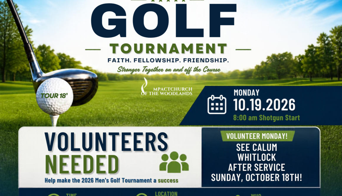 2026 Men's Golf Tournament horizontal newsletter volunteer flyer